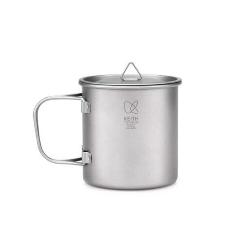 Single-Wall Titanium Mug with Folding Handle and Lid Ti3205