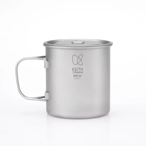 Single-Wall Titanium Mug with Folding Handle and Lid Ti3207
