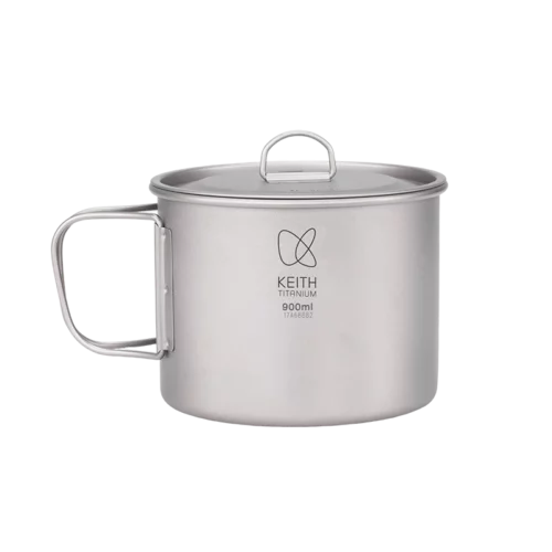 Single-Wall Titanium Mug with Folding Handle and Lid Ti3209