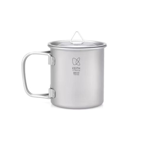 Single-Wall Titanium Mug with Folding Handle and Lid Keith Ti3200